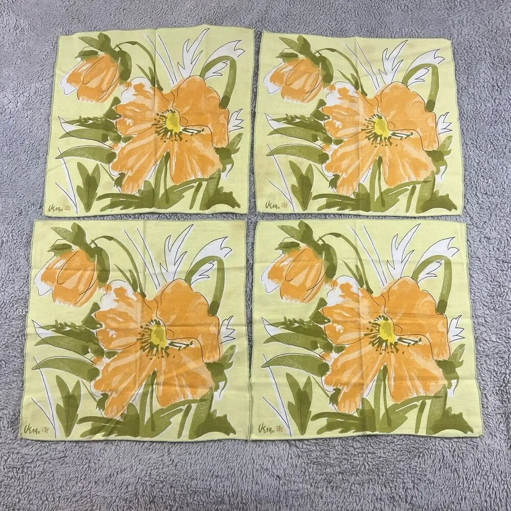 VERA Neumann Vintage MCM Orange Poppy Flower Yellow Napkins 15X15” Set of 8